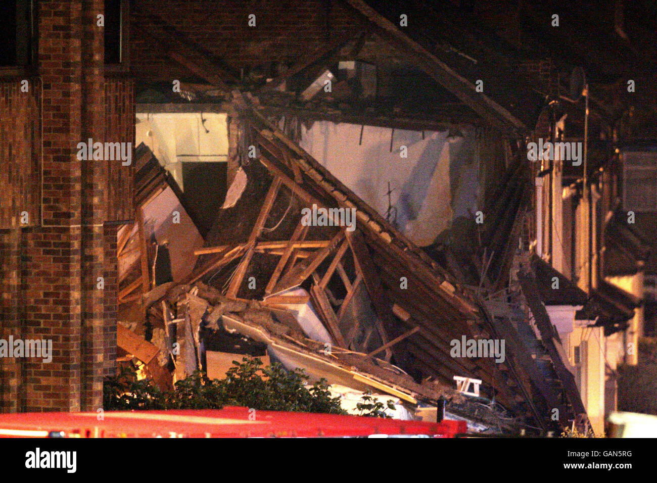 Cottages collapse after explosion Stock Photo