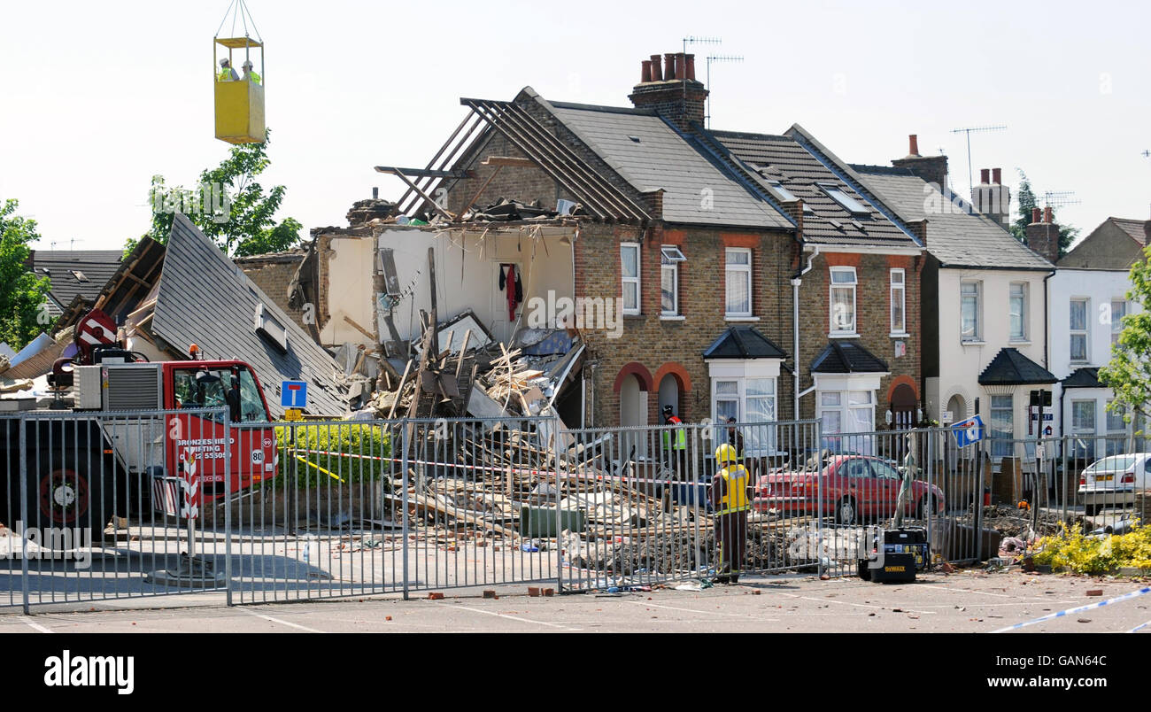 Cottages collapse after explosion Stock Photo - Alamy