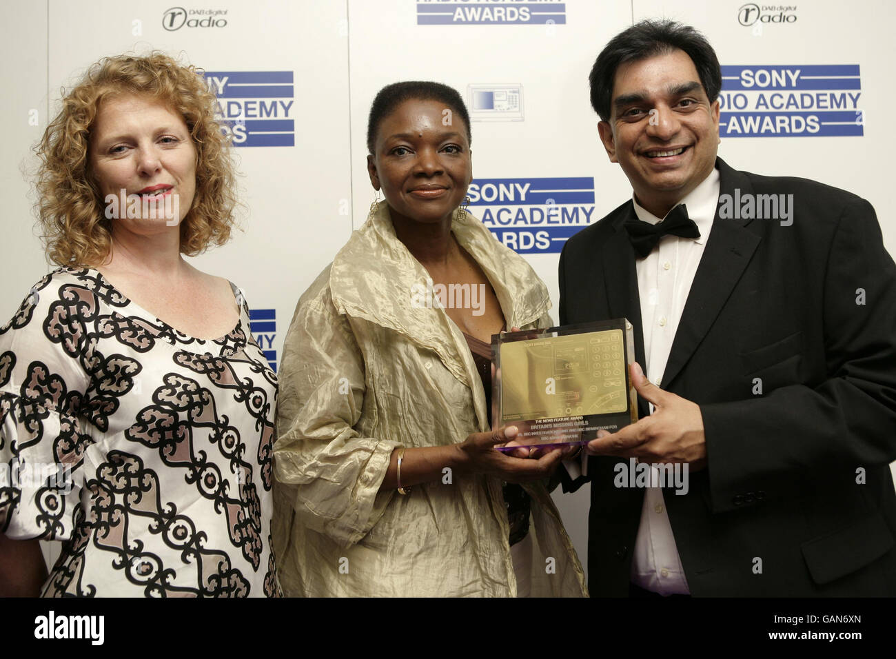 Baroness Amos (centre) presents the News Feature Award to BBC Asian Network during the Sony Radio Academy Awards at the Grosvenor House Hotel in central London. Stock Photo