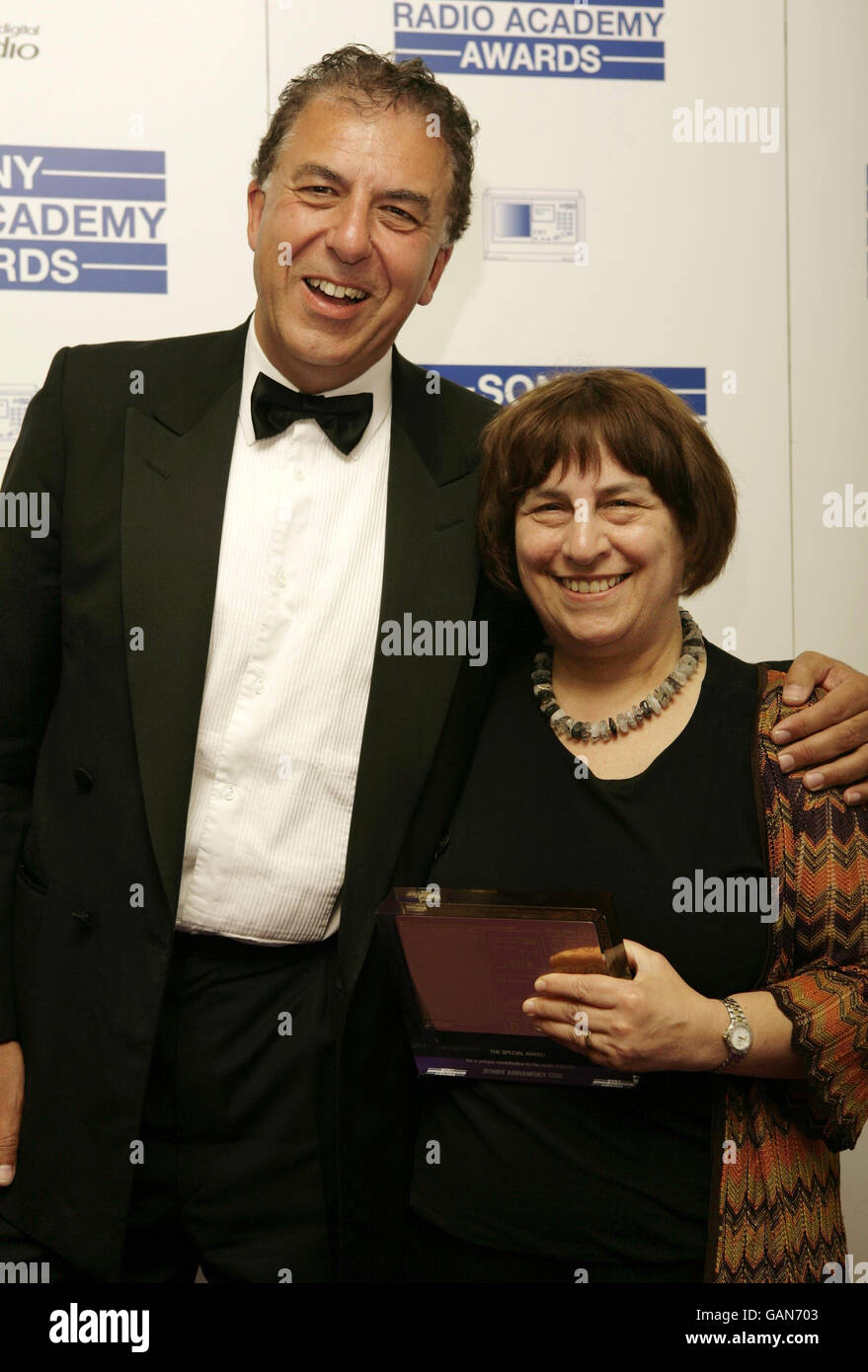 Ralph Bernard presents the Special Award to Jenny Abramsky during the Sony Radio Academy Awards at the Grosvenor House Hotel in central London. Stock Photo