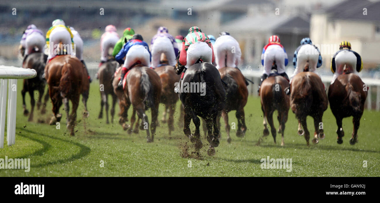 Horse Racing - Doncaster Racecourse. Riders in the Amateur Lady's Riders' Handicap Stakes Stock Photo