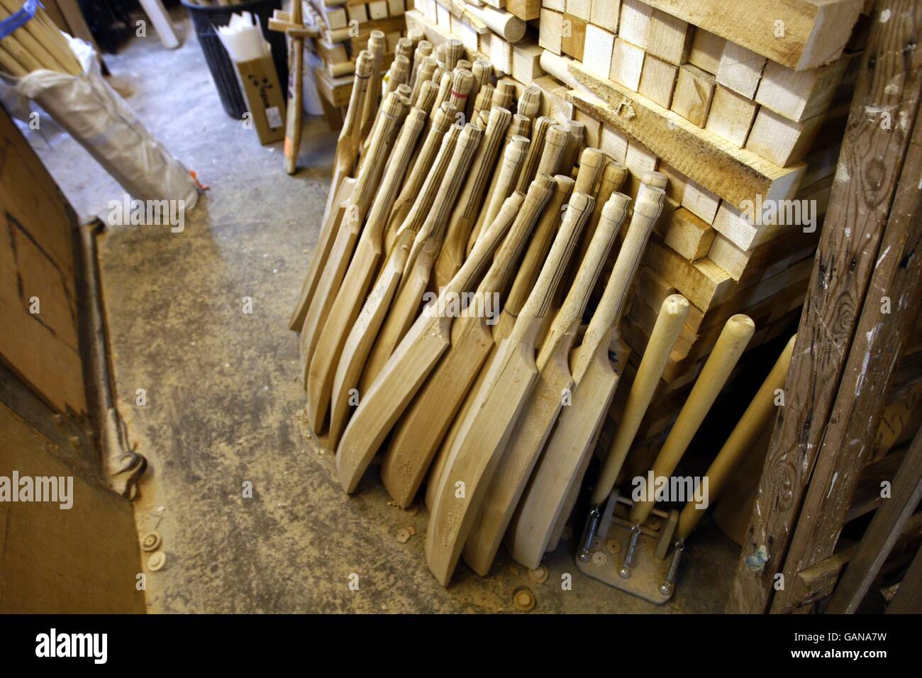STANDALONE Handmade cricket bat maker Tony Sains at work getting bats