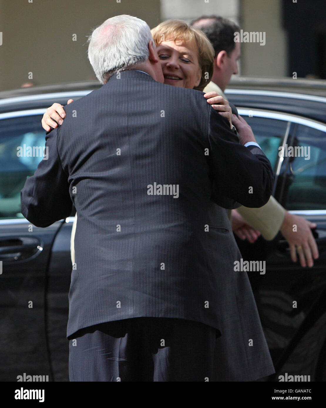 Taoiseach Bertie Ahern greets German Chancellor Angela Merkel before she addresses Members of the National Forum on Europe at Dublin Castle today. Stock Photo