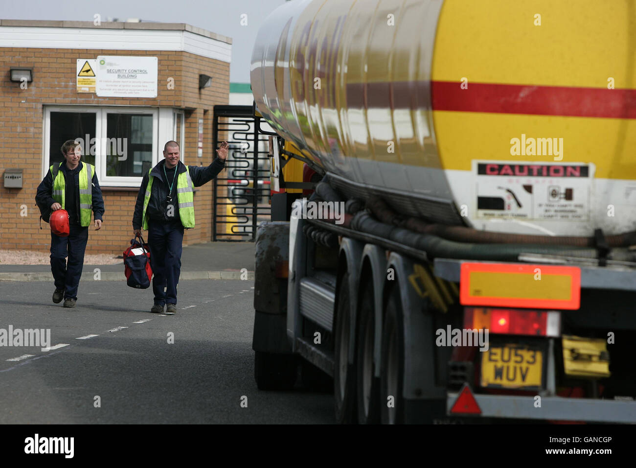 Grangemouth Acas peace talks. Workers leave the tanker depot at the