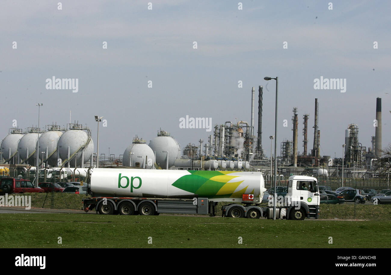 A petrol tanker at the tanker depot at the INEOS refinery at