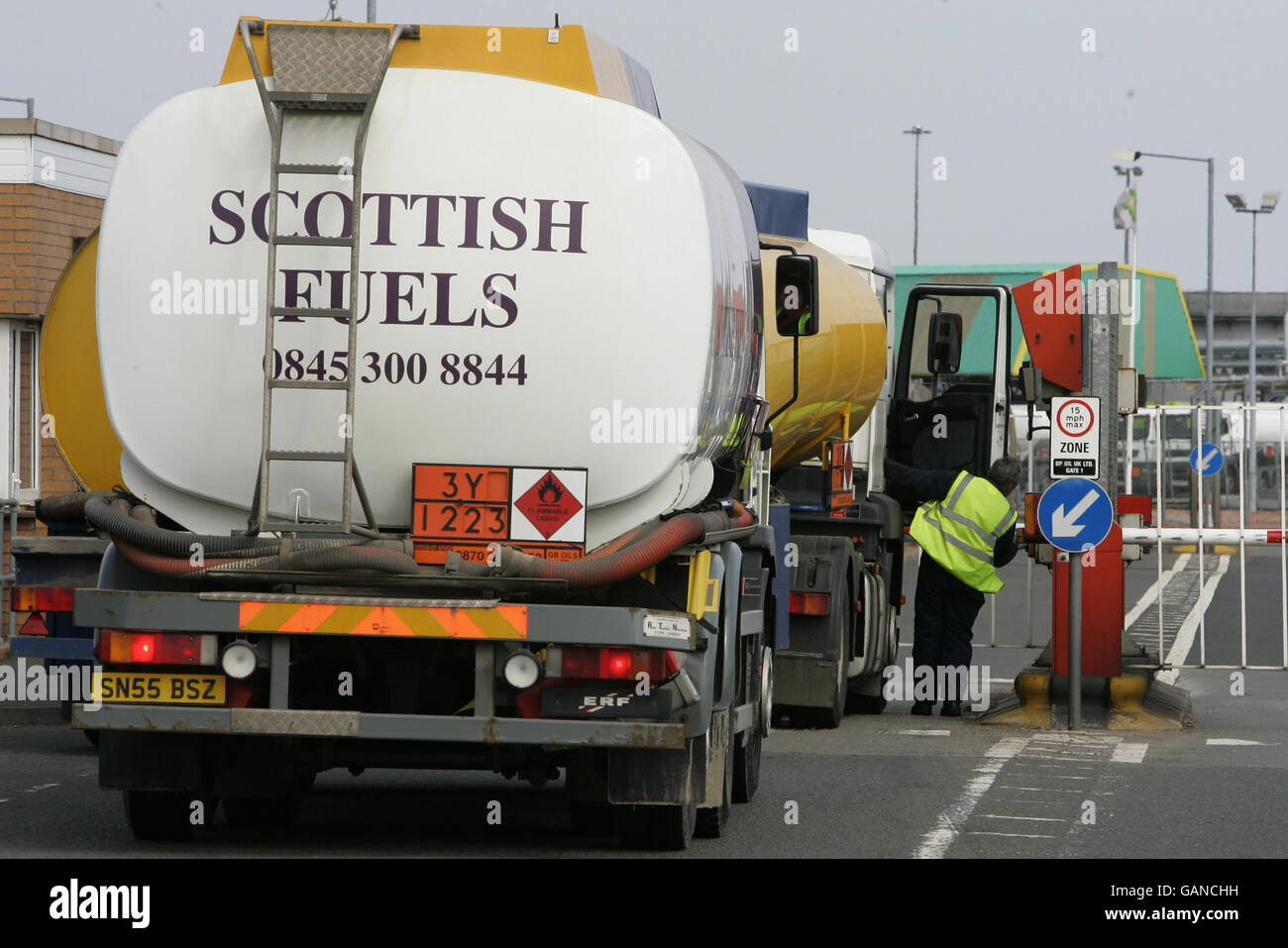 A petrol tanker at the tanker depot at the INEOS refinery at