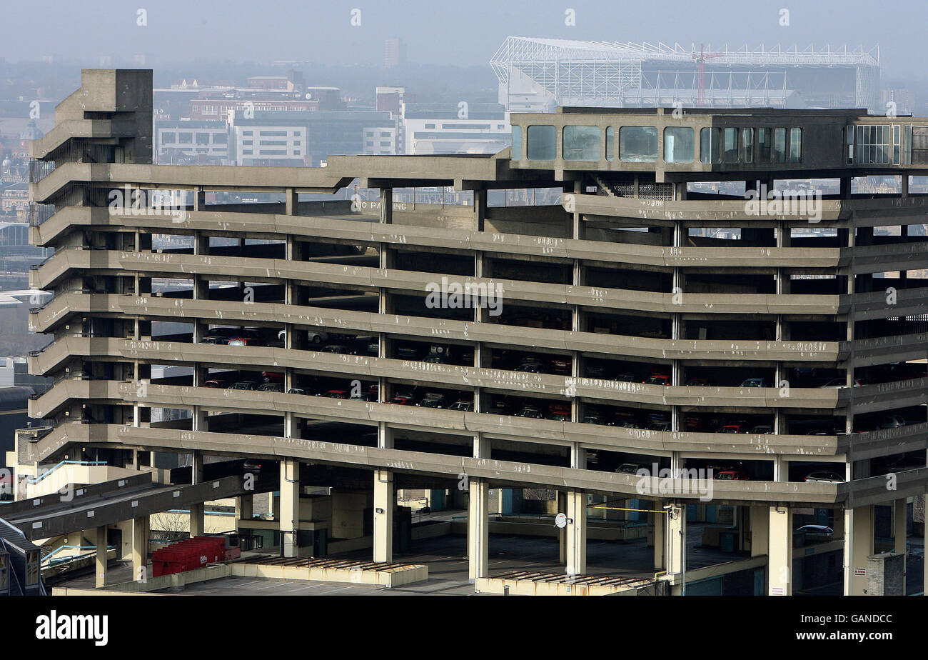 The Trinity Square multi-storey car park at Gateshead, made famous when it featured in a scene in the 1971, Michael Caine, gangster film Get Carter. Stock Photo