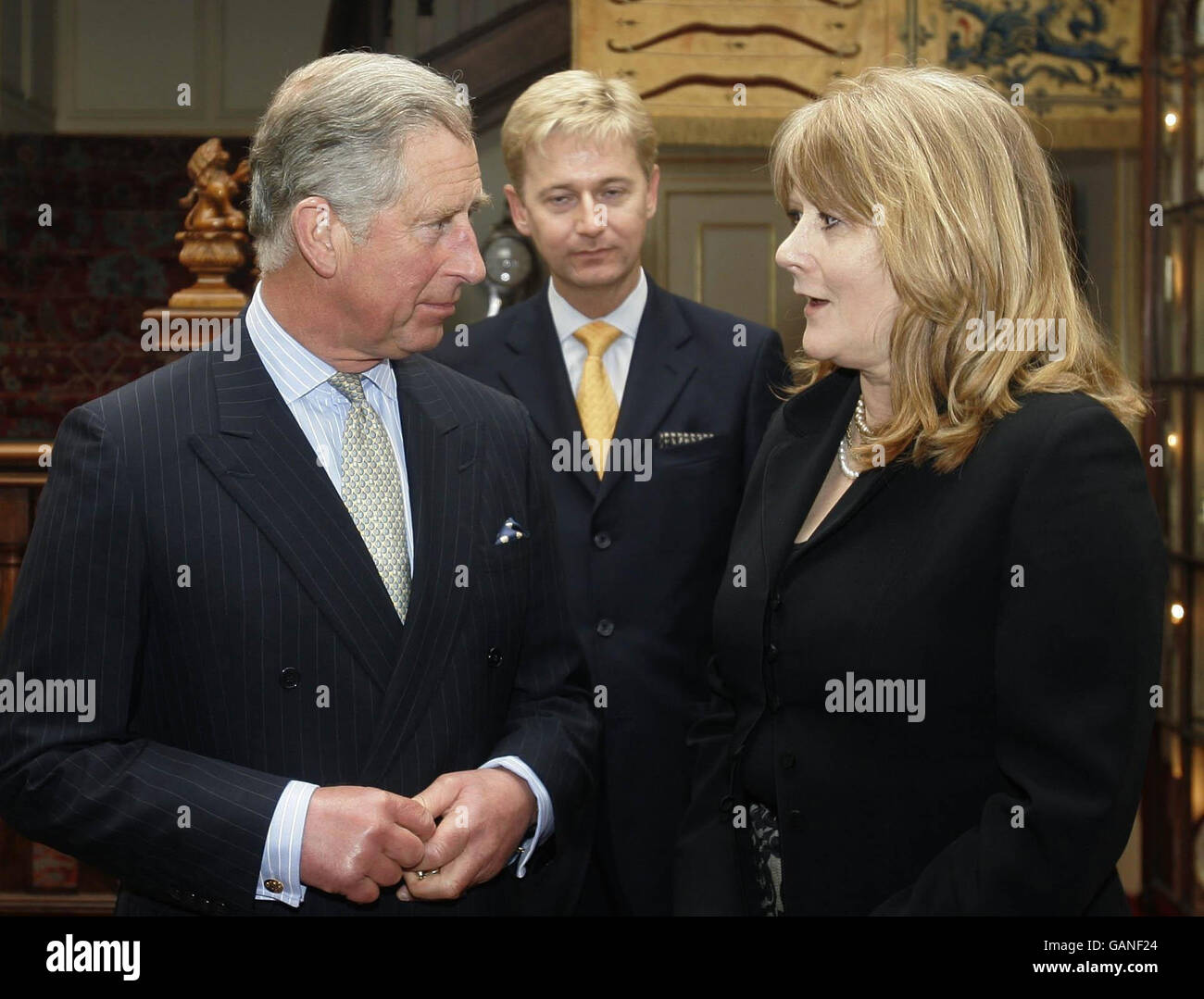 The Prince of Wales, left ,talks to Camilla Hellman who conceived the idea of a garden for the British victims of the September 11 terror attacks in New York, during a reception at Clarence House in London, this evening to mark the 5th anniversary of the founding of the New York garden which honours the British victims of the World Trade Centre attacks on 11th September 2001. Stock Photo