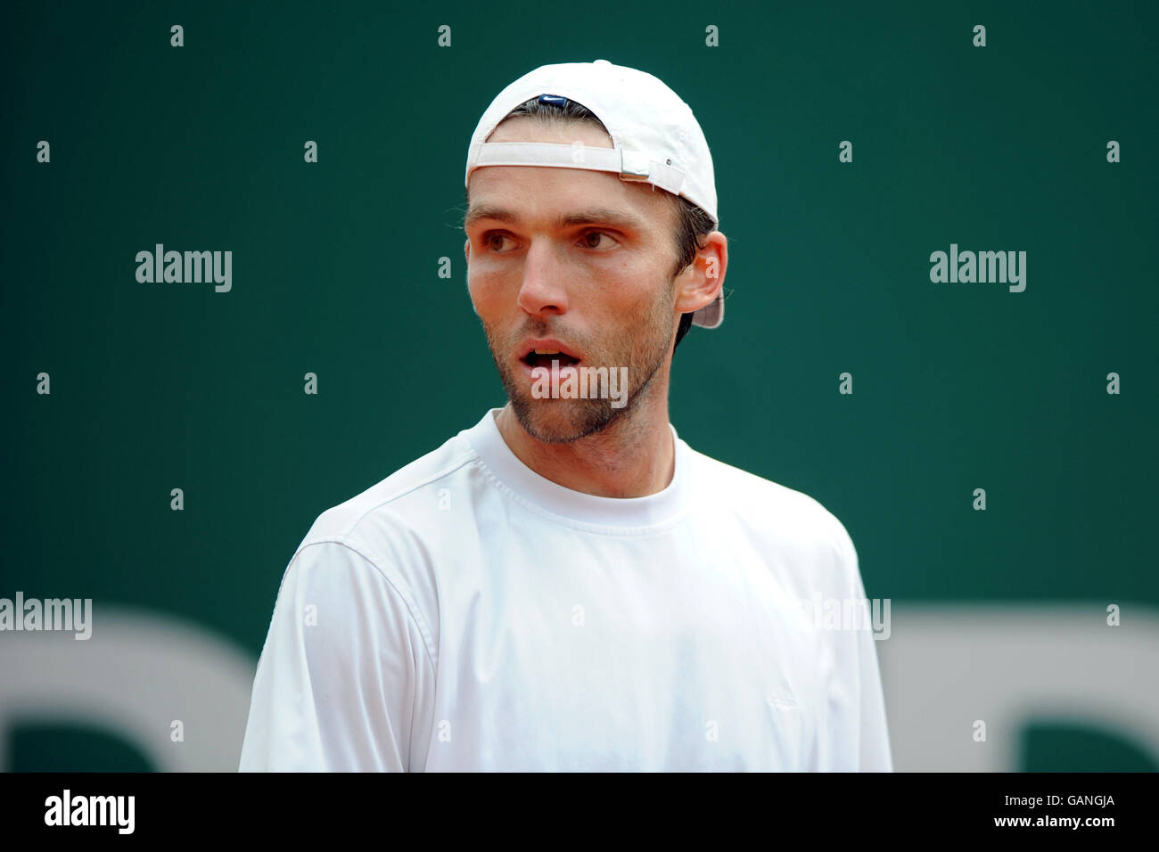 Croatia player Ivo Karlovic in action against France's Sebastien Grosjean Stock Photo