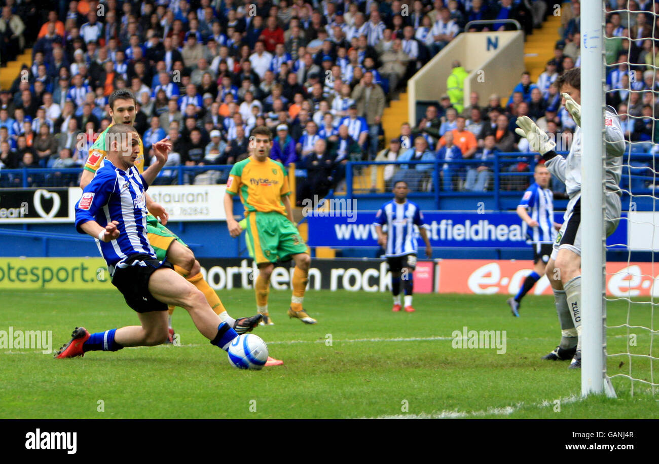 Sheffield Wednesday's Ben Sahar slides in to score their second goal of the game Stock Photo