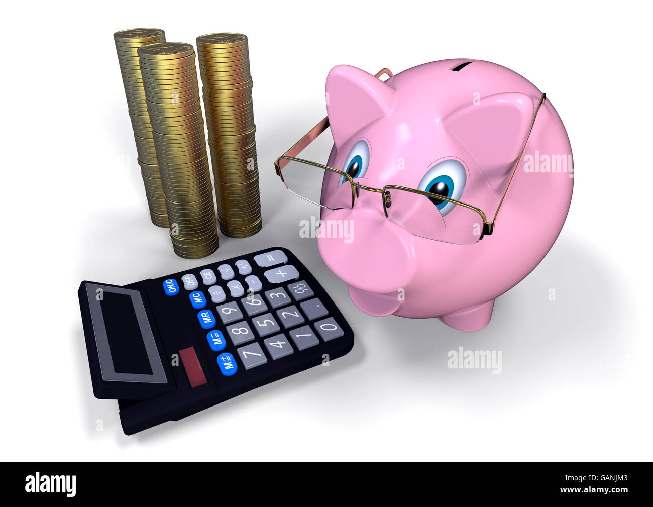 3D render image of a stack of gold coins with an piggy bank with ...