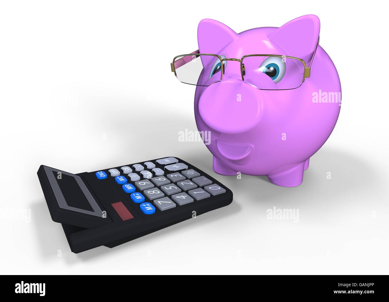 3D render image of a piggy bank with glasses representing an accountant ...