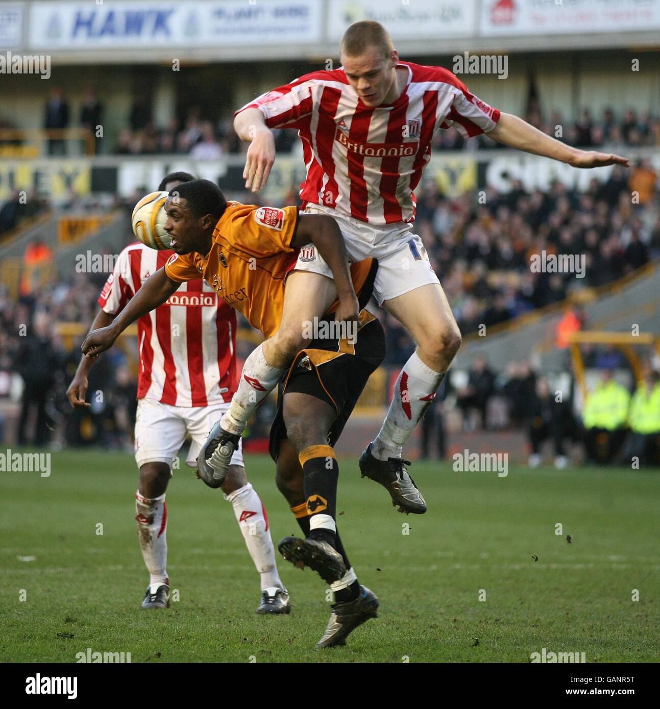 Wolverhampton Wanderers' Sylvan Ebanks-Blake and Stoke City's Ryan Shawcross during the Coca-Cola Championship match at Molineux, Wolverhampton. Picture date: Saturday February 9, 2008. Photo credit should read: PA/PA Wire. Stock Photo