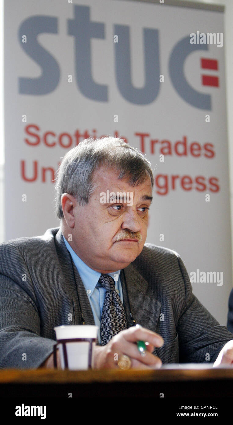 STUC press briefing ahead of its annual congress with President Phil McGarry at the STUC headquarters in Glasgow, Scotland. Stock Photo