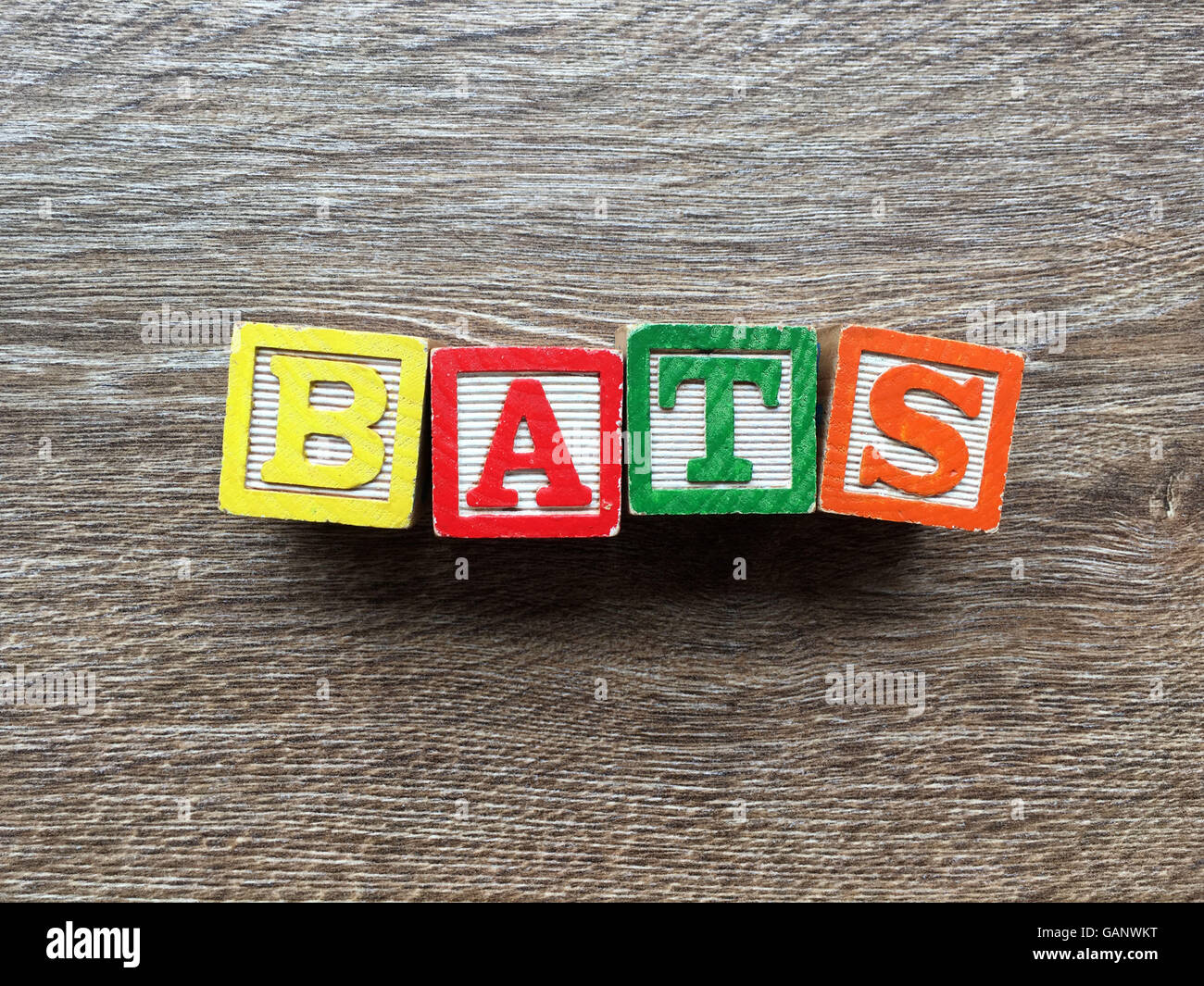 BATS word made with toy wood blocks letters Stock Photo Alamy