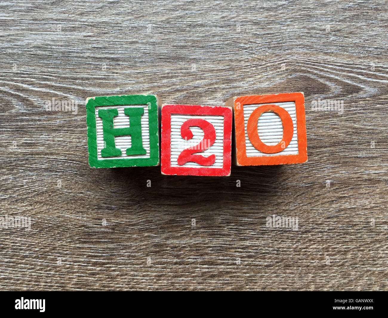 H2O symbol made with toy wood blocks letters Stock Photo