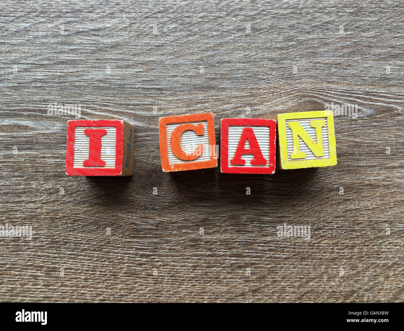 I CAN word made with toy wood blocks letters Stock Photo