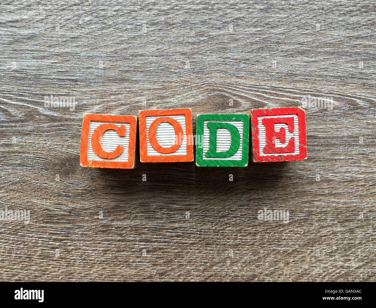 CODE word made with toy wood blocks letters Stock Photo - Alamy