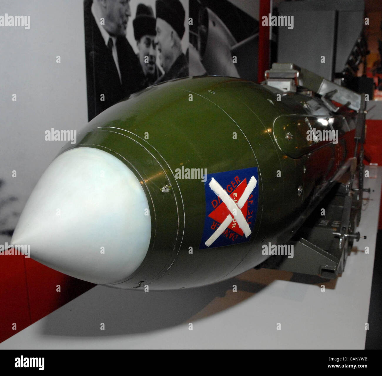 An air-launched nuclear bomb on display at the new Dan Dare and the Birth of Hi-tech Britain exhibition, which opened today at the Science Museum in London. Stock Photo