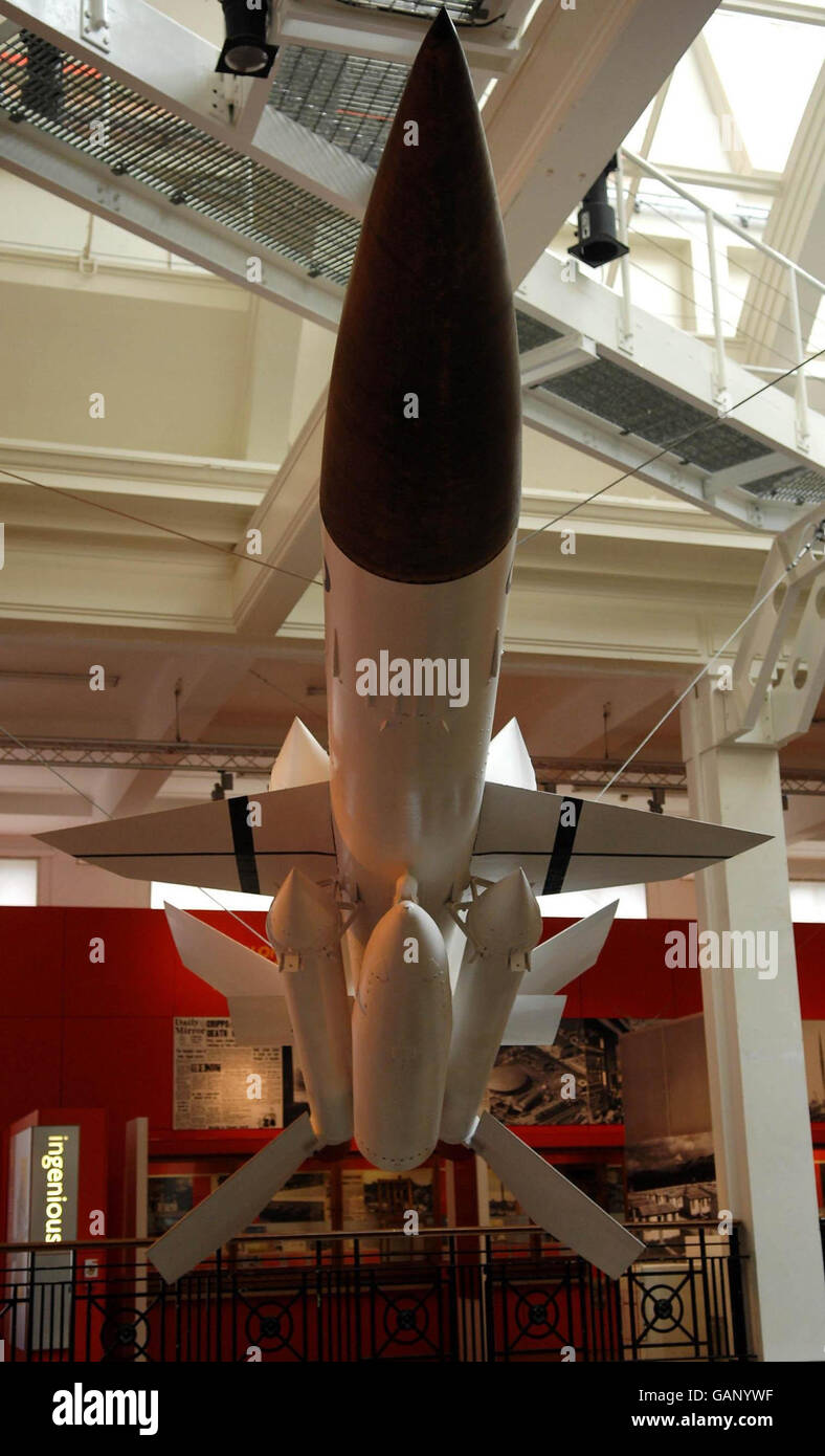 A Bloodhound anti-aircraft missile at the new Dan Dare and the Birth of Hi-tech Britain exhibition, which opened today at the Science Museum in London. Stock Photo