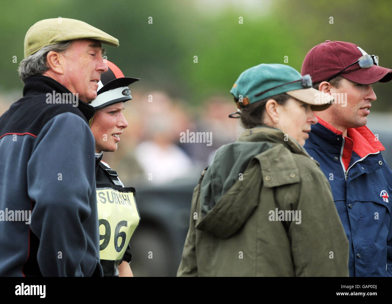 Capt Mark Phillips with Princess Royal and children Zara Phillips and Peter Phillips, after Zara had completed the cross country stage on Ardfield Magic Star (gaining 70.8 penalty points) in the Mitsubishi Motors Badminton Horse Trials. Stock Photo