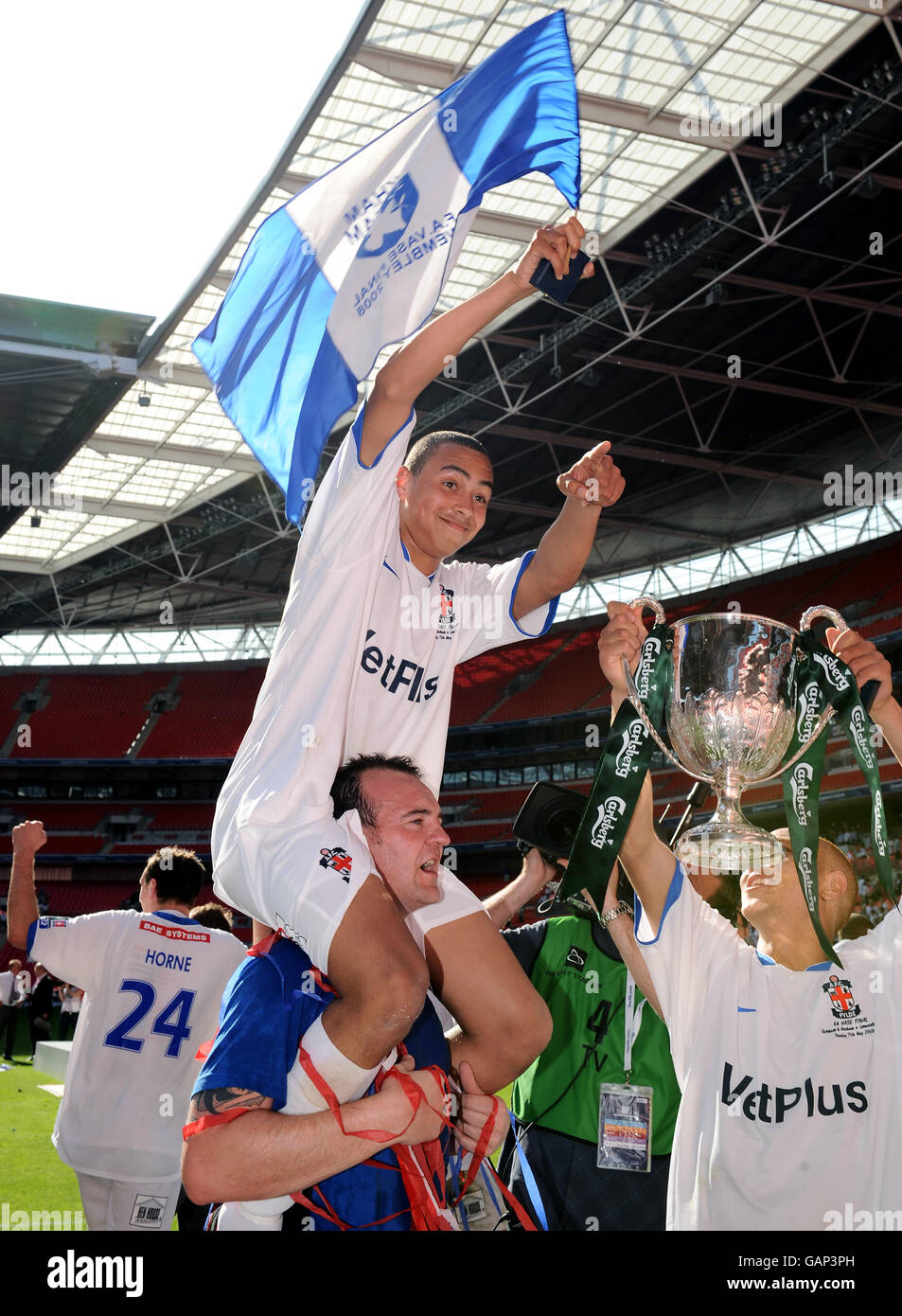 Kirkham & Wesham's goalscorer Matt Walwyn celebrates winning the ...