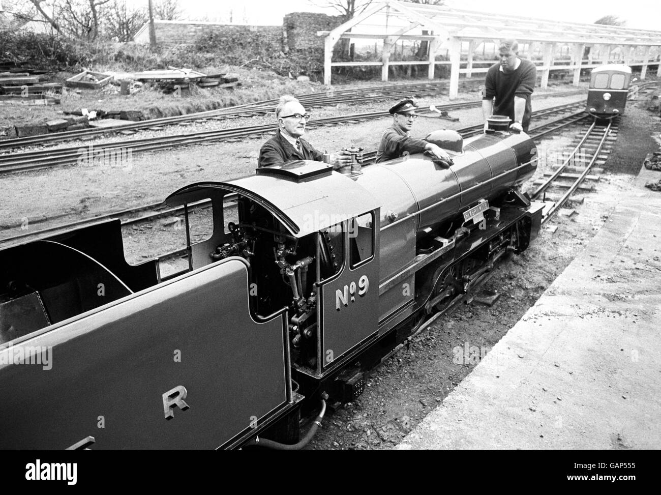 The new 'River Mite' miniature steam locomotive, being prepared for work on the Ravenglass and Eskdale miniature railway. Stock Photo