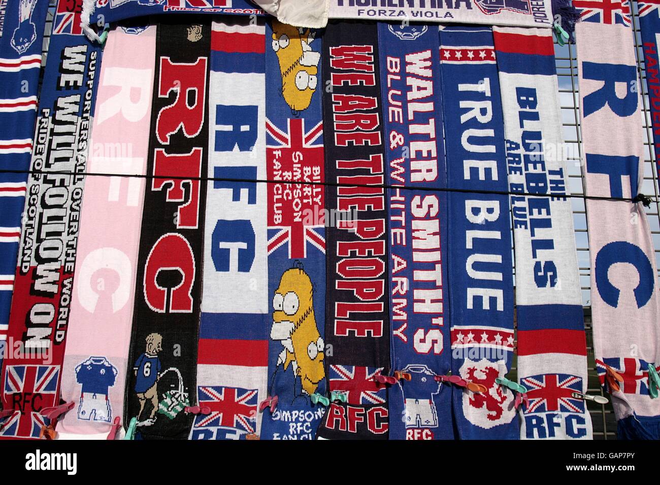 General view of scarves on sale outside ibrox stadium hi-res stock  photography and images - Alamy