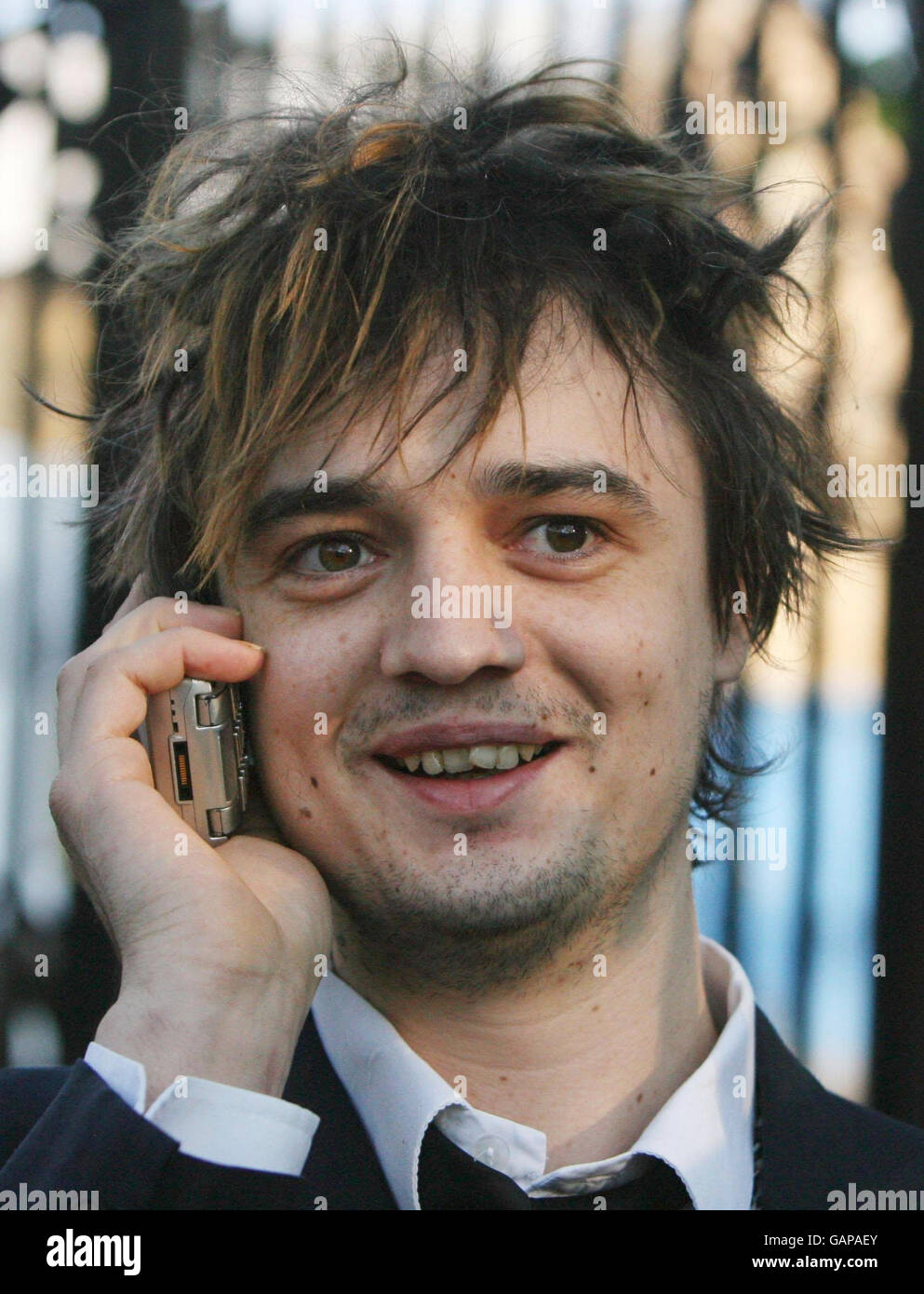Doherty released from prison. Rock star Pete Doherty outside Wormwood Scrubs Prison in West London following his release. Stock Photo