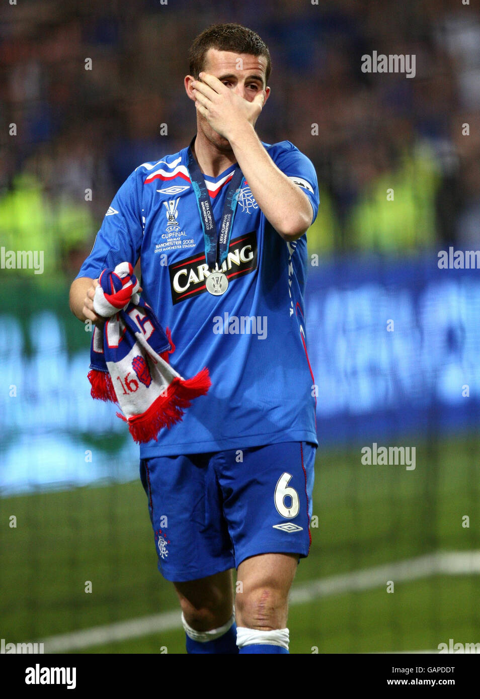 Soccer - UEFA Cup - Final - FC Zenit Saint Petersburg v Rangers - City Of Manchester Stadium. Rangers' Barry Ferguson dejected after during the UEFA Cup Final at City of Manchester Stadium, Manchester. Stock Photo