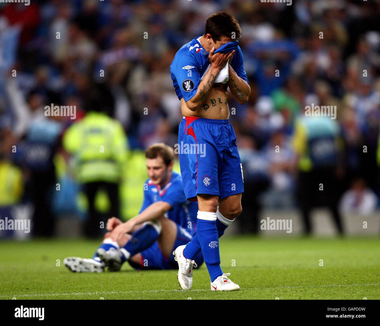 Soccer - UEFA Cup - Final - FC Zenit Saint Petersburg v Rangers - City Of Manchester Stadium. Dejected Nacho Novo at the final whistle in the UEFA Cup Final at City of Manchester Stadium, Manchester. Stock Photo