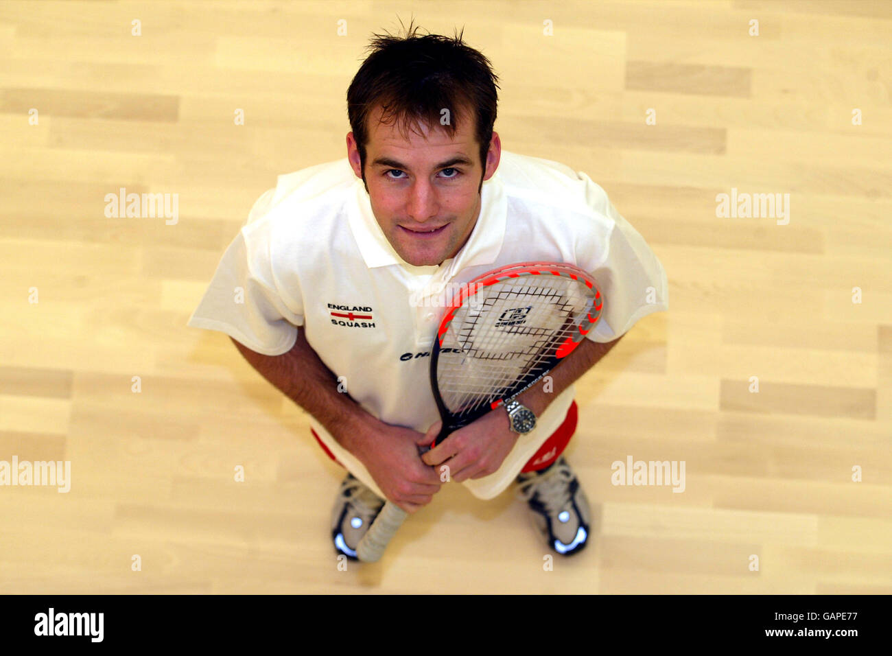 Squash European Squash Championships 2003 England Photocall. Mark Chaloner, England Stock