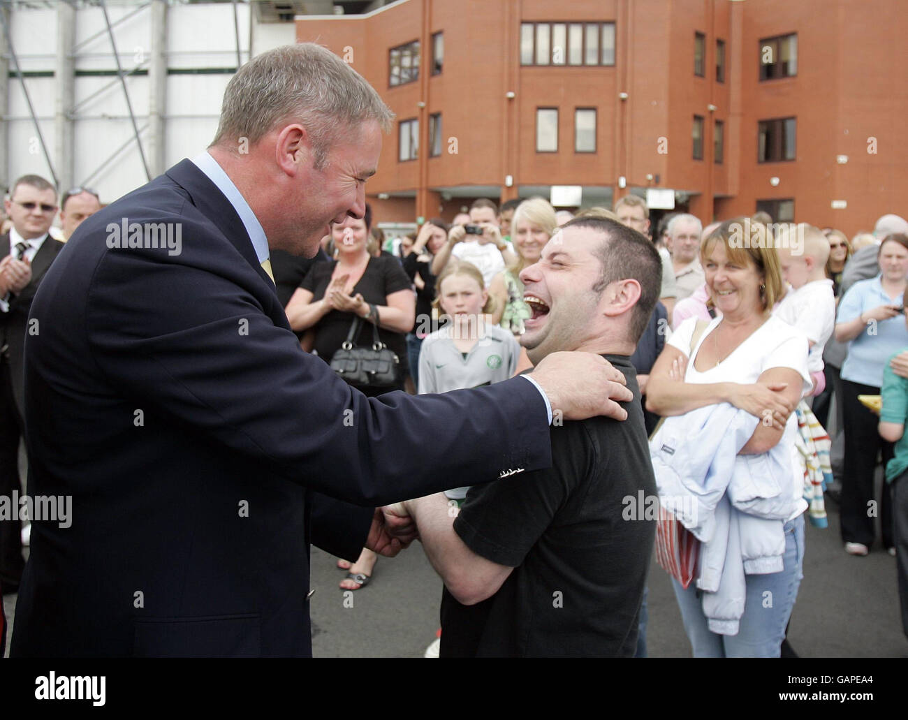 Rangers Assistant Manager Ally Mccoist With A Fan At Celtic Park Glasgow Stock Photo Alamy