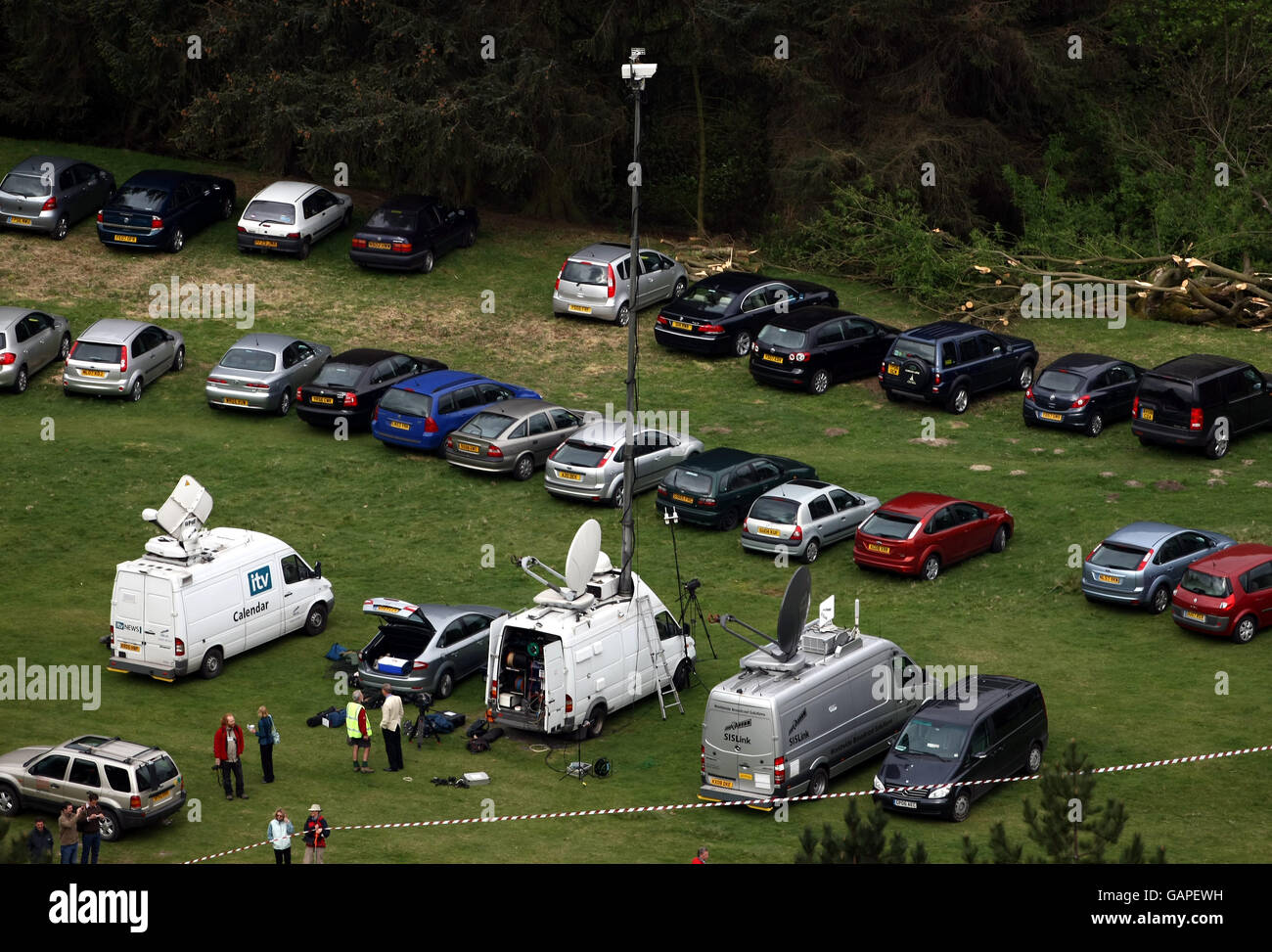 SIS broadcast vehicle reporting the Dambusters Anniversary at Derwent dam today Stock Photo Alamy