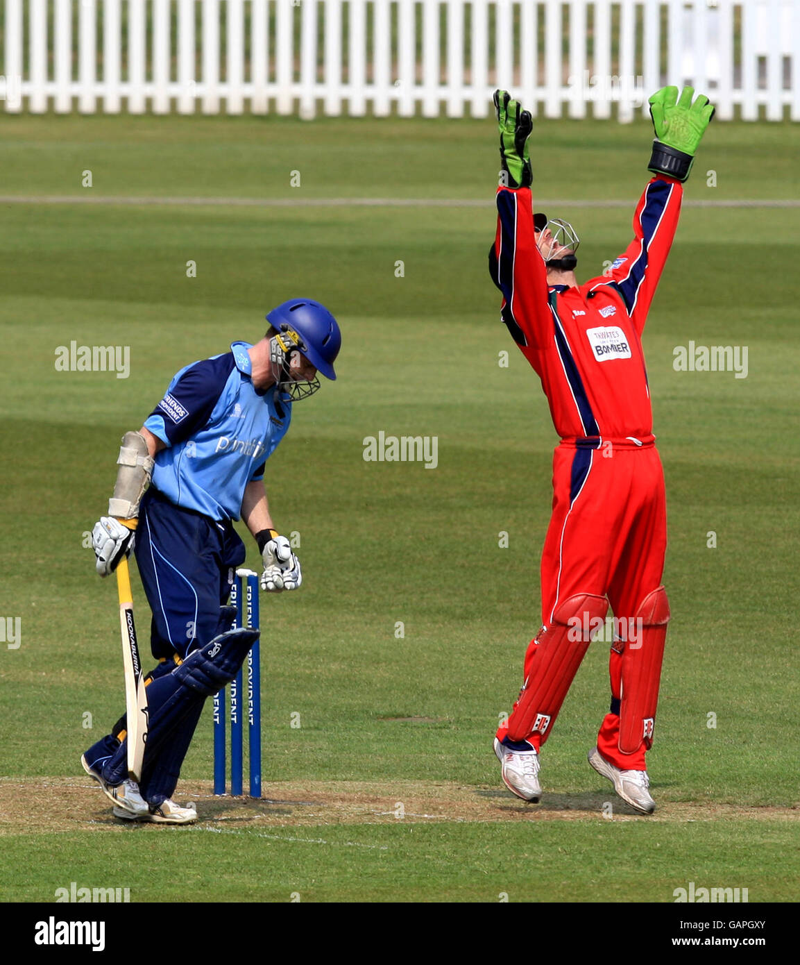 Lancashire Lightning's wicketkeeper Luke Sutton celebrates catching the ...