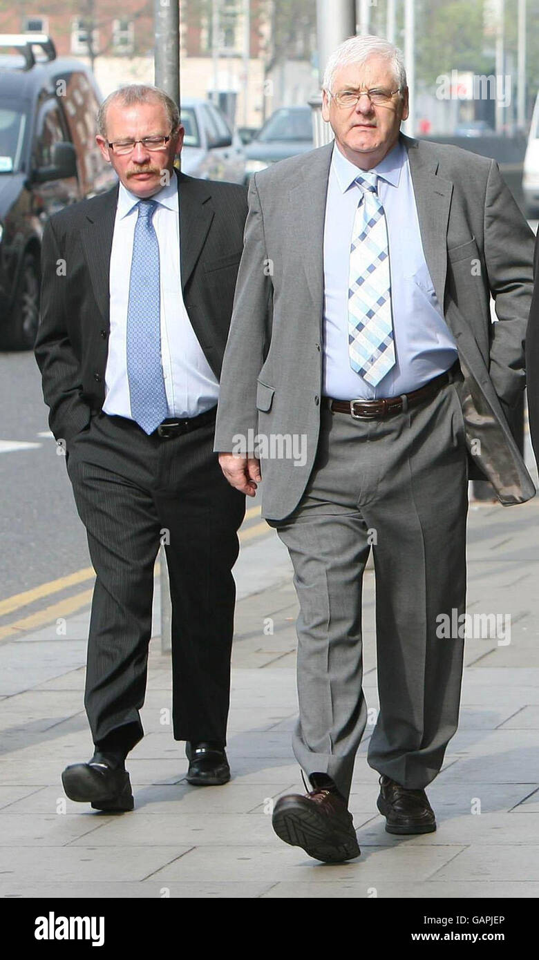 Godfrey Wilson (left) and Michael Gallagher (right) who lost children in the Omagh bomb arrive at Dublin's High Court. Stock Photo