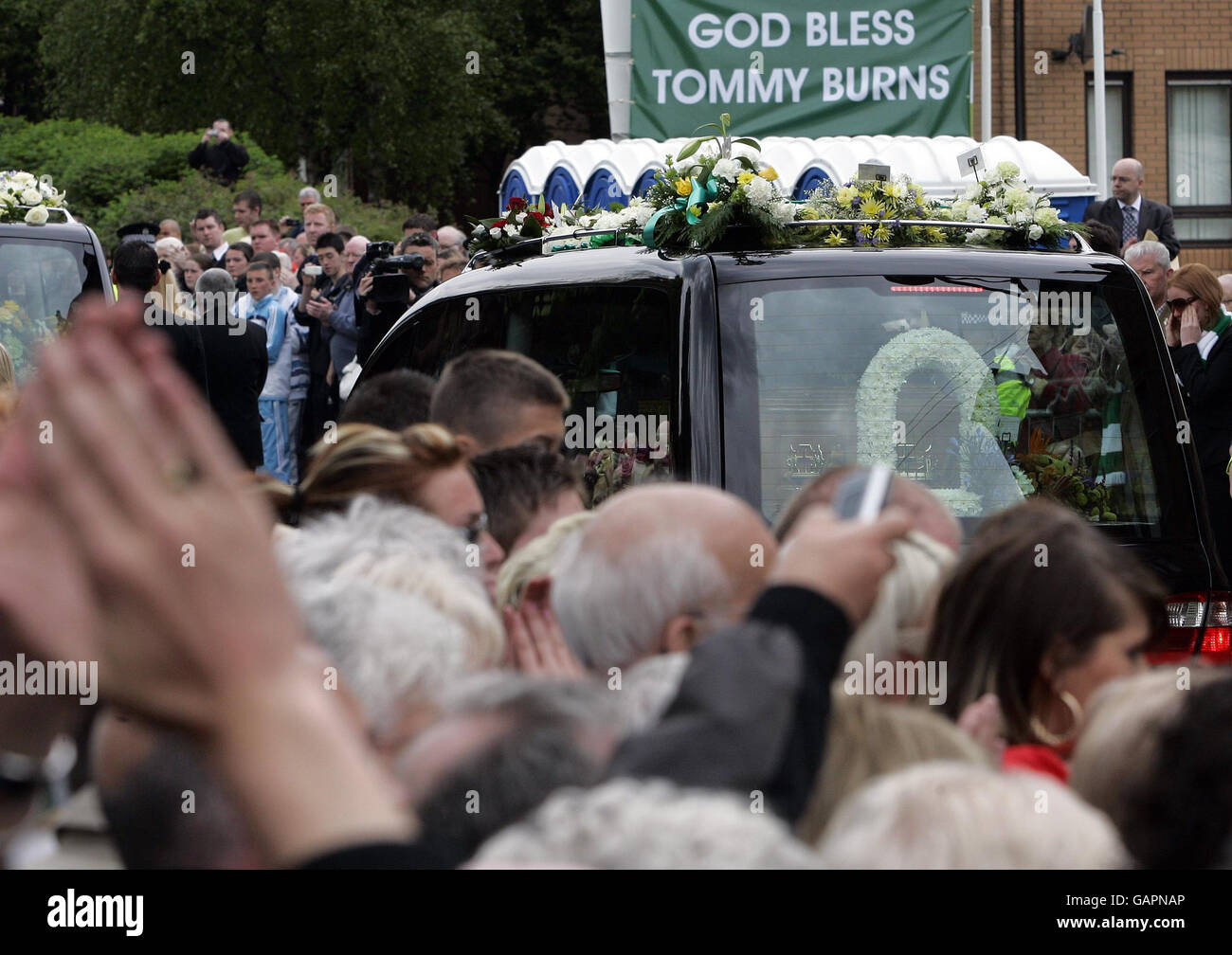 The funeral procession of Celtic legend Tommy Burns leaves St Mary's