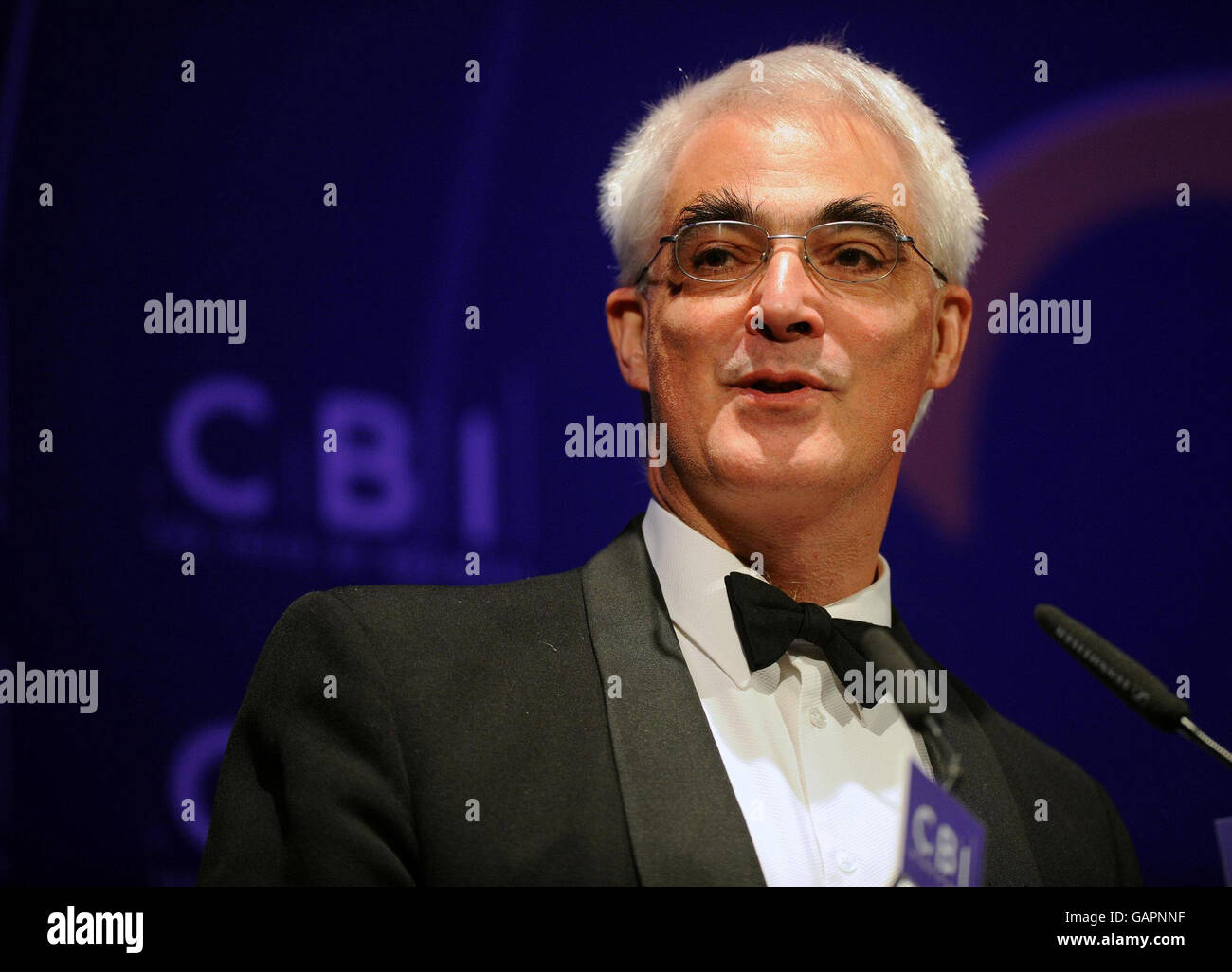 Chancellor of the Exchequer Alistair Darling delivers a speech at the Confederation of British Industry annual dinner in central London. Stock Photo
