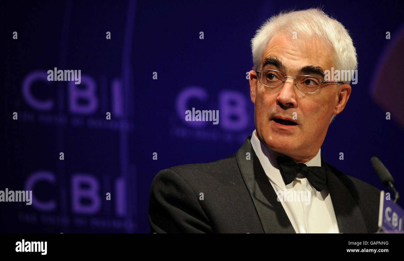 Chancellor of the Exchequer Alistair Darling delivers a speech at the Confederation of British Industry annual dinner in central London. Stock Photo