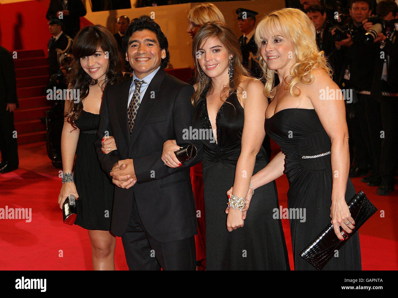 AP OUT. Maradona and his family arrive for the screening of 'Maradona' by Emir Kusturica during the 61st Cannes Film Festival in France. Stock Photo