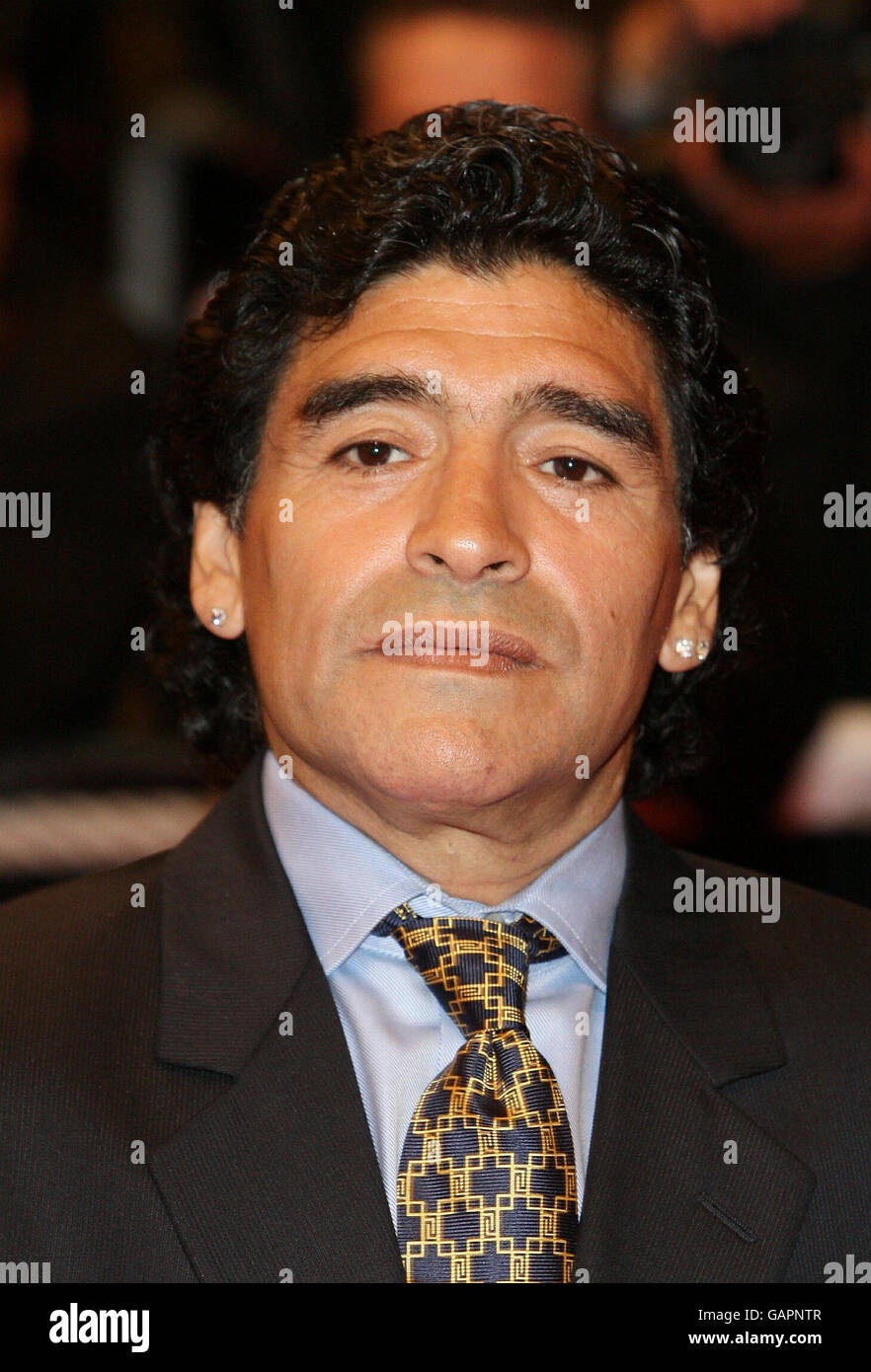 AP OUT. Maradona arrives for the screening of 'Maradona' by Emir Kusturica during the 61st Cannes Film Festival in France. Stock Photo