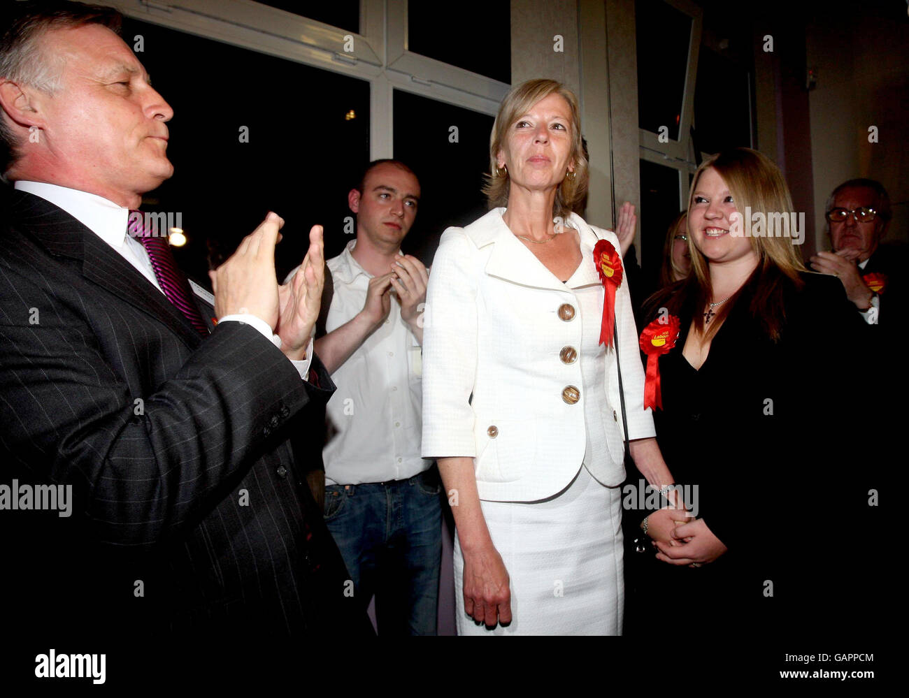 Labour candidate Tamsin Dunwoody arrives at the Civic Hall in Nantwich, Cheshire, where the Crewe and Nantwich by-election result will be announced. Stock Photo