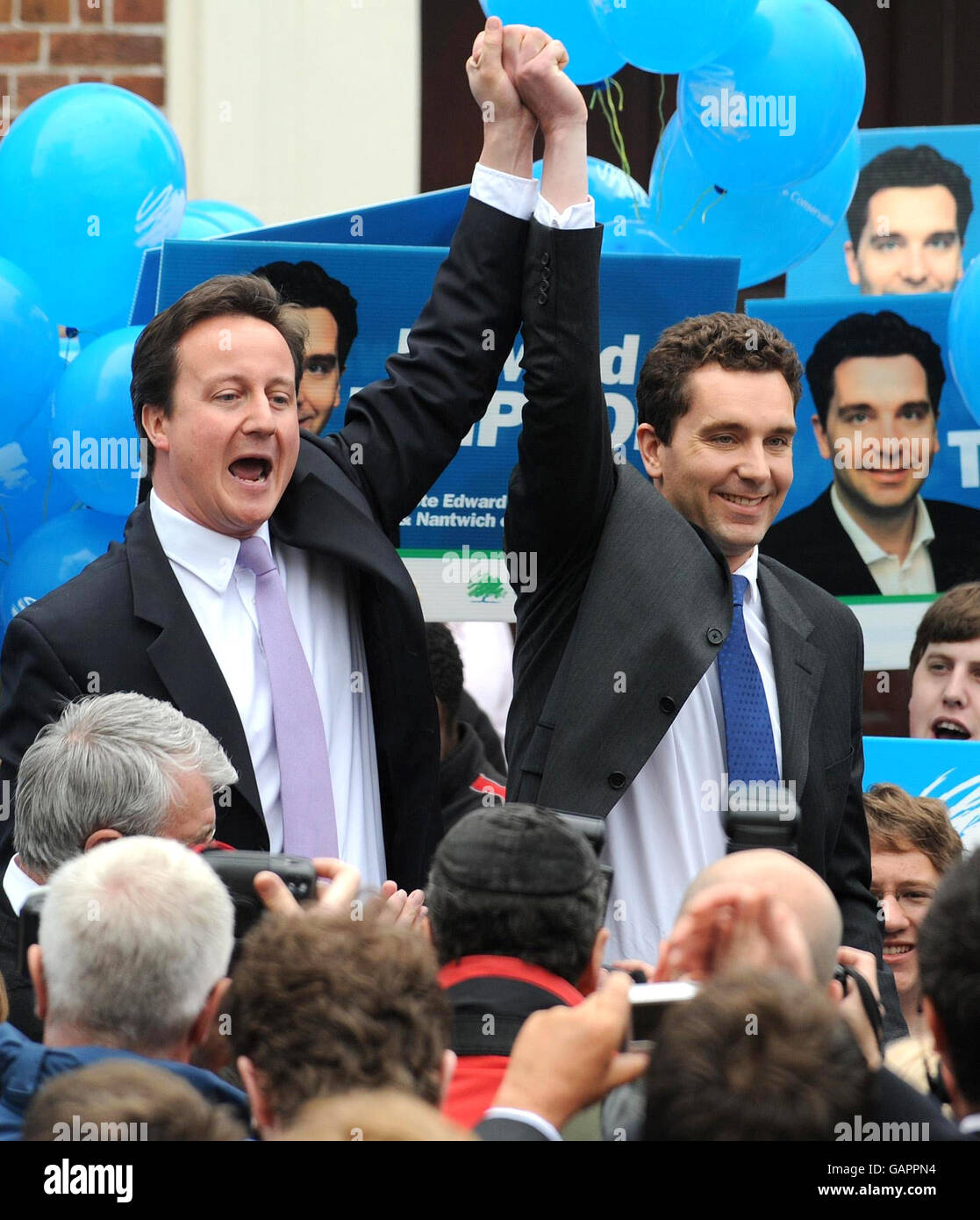 Conservative Party leader David Cameron (left) with Conservative