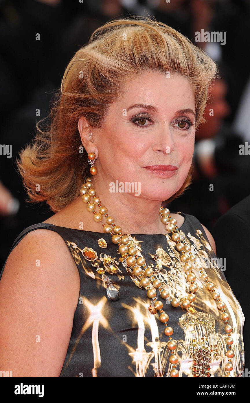 AP OUT Catherine Deneuve arrives for the Palme d'Or Closing Ceremony at the Palais des Festivals the 61st Cannes Film Festival in Cannes, France. Stock Photo