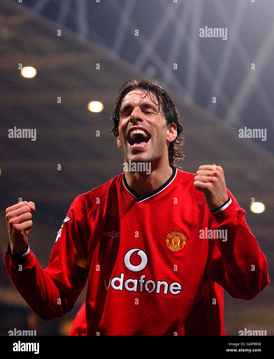 Ruud Van Nistelrooy of Manchester United celebrates after scoring the fourth goal Stock Photo