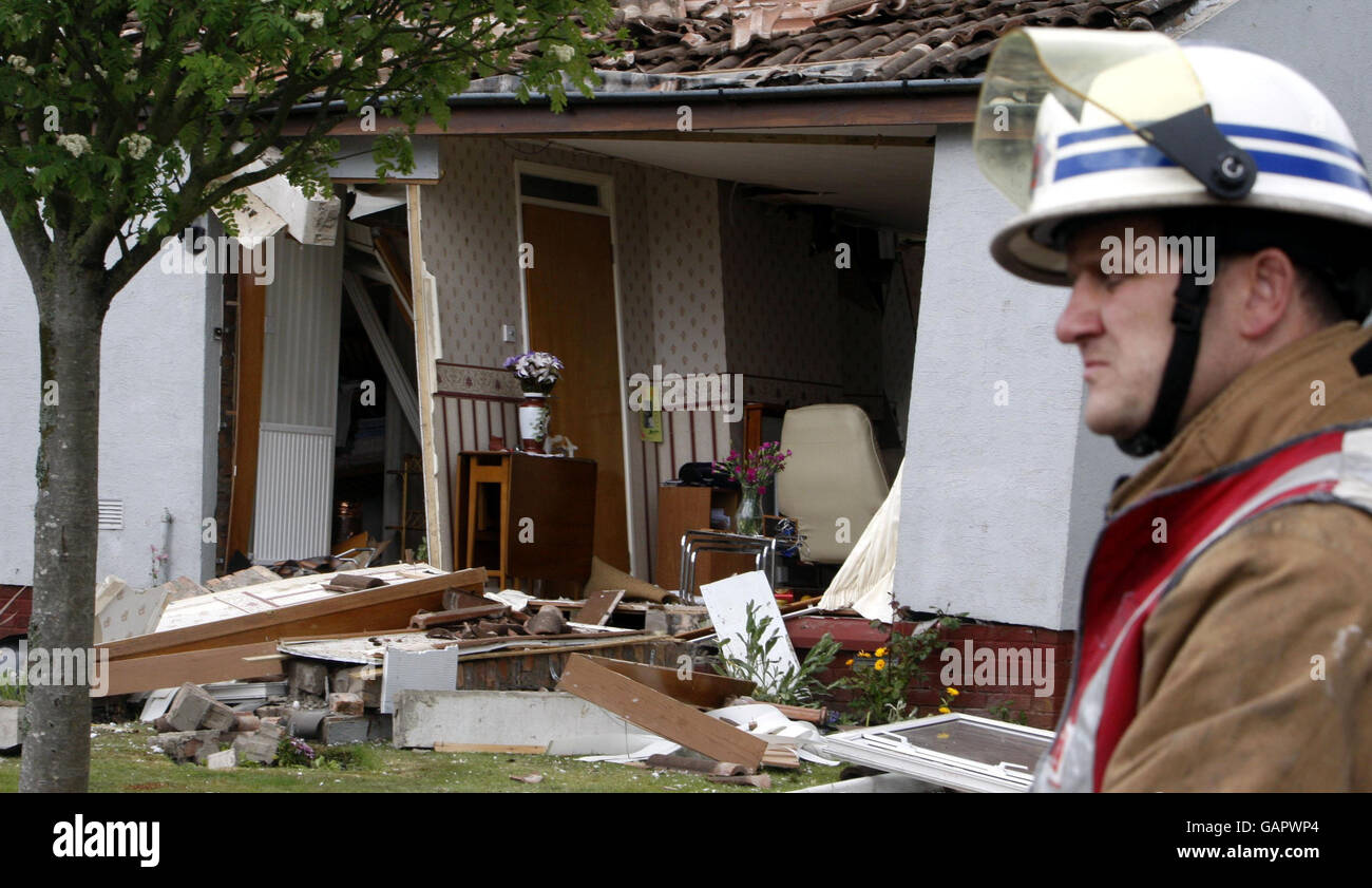 Home wrecked by suspected gas explosion Stock Photo