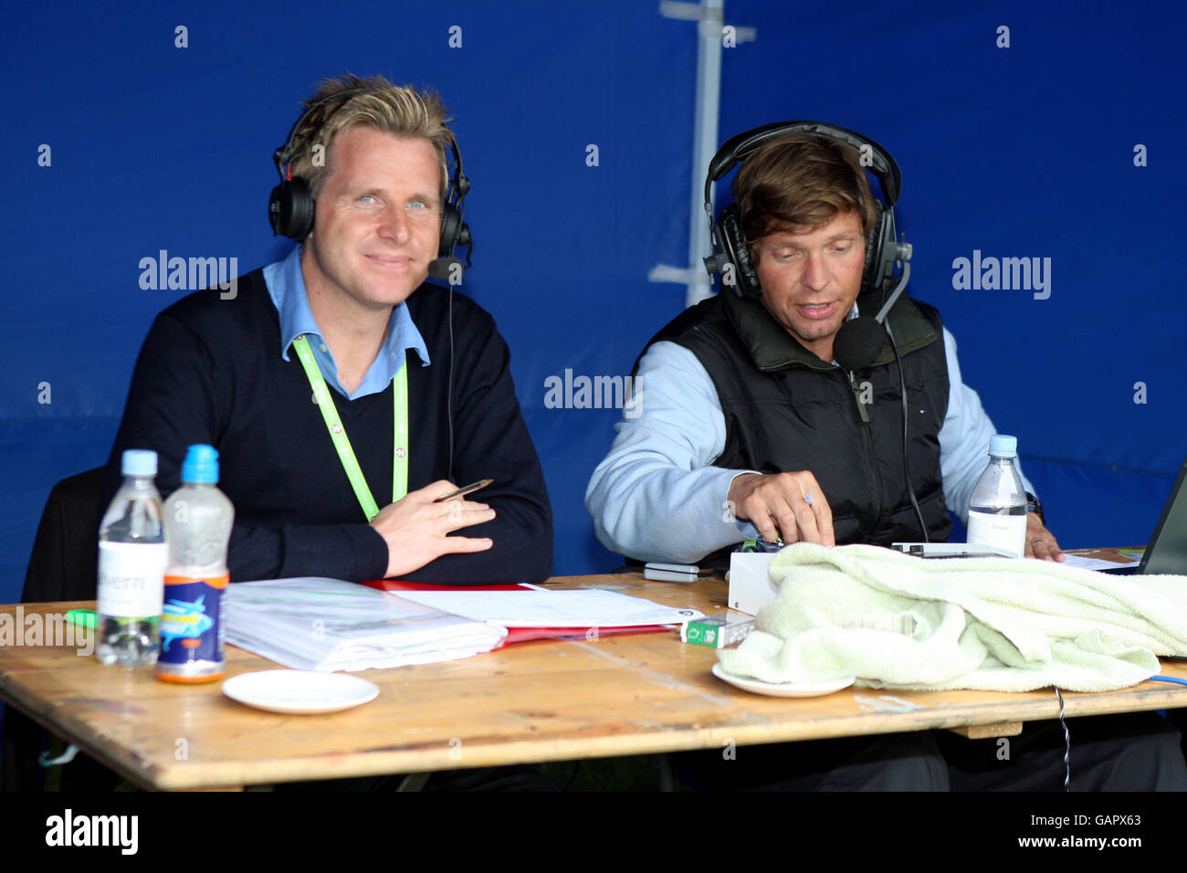 BBC Radio London's Mark Church (right) commentates on the game Stock Photo