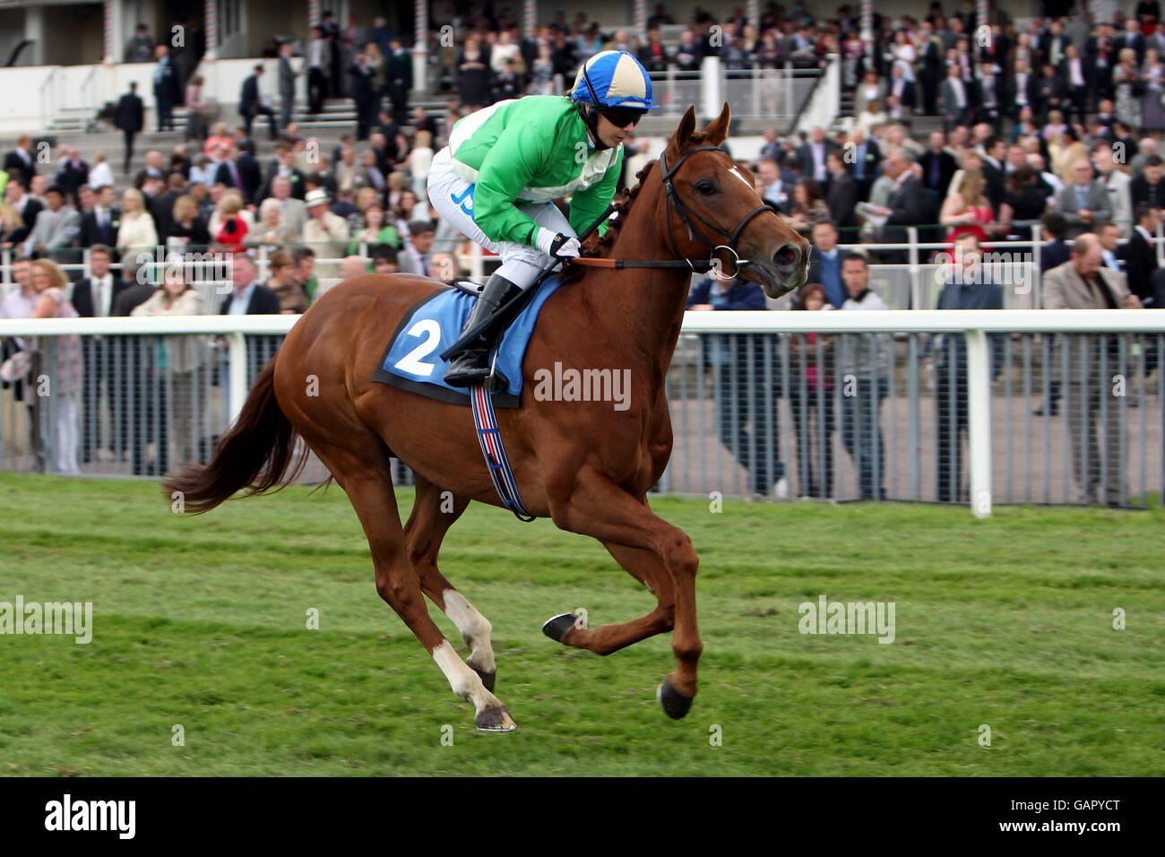 Bahamian Babe ridden by Hayley Turner competes in the Emirates Airline Yorkshire Cup at York racecourse Stock Photo