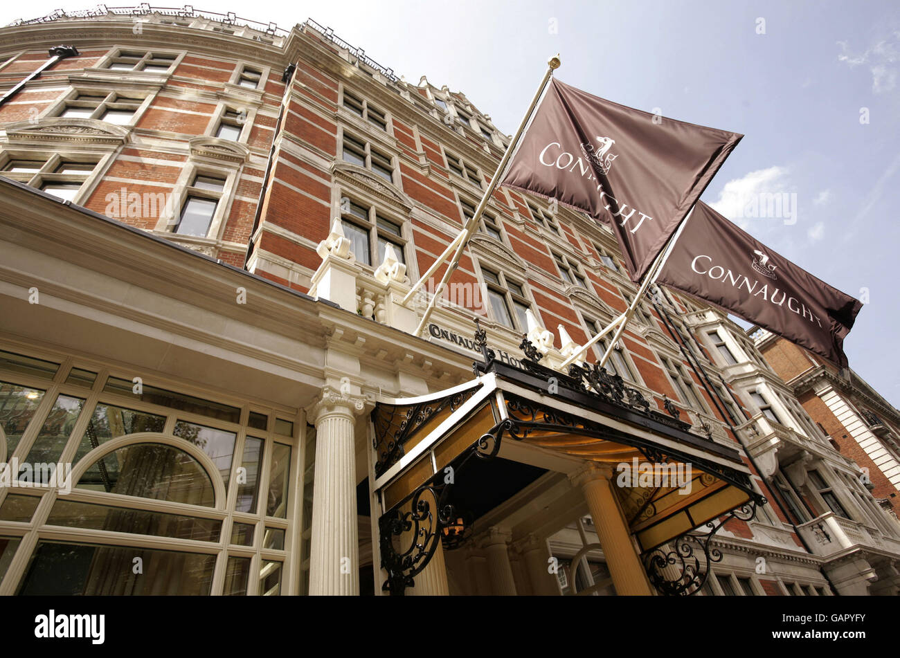 London hotel stock. The Connaught Hotel in Mayfair, London. Stock Photo