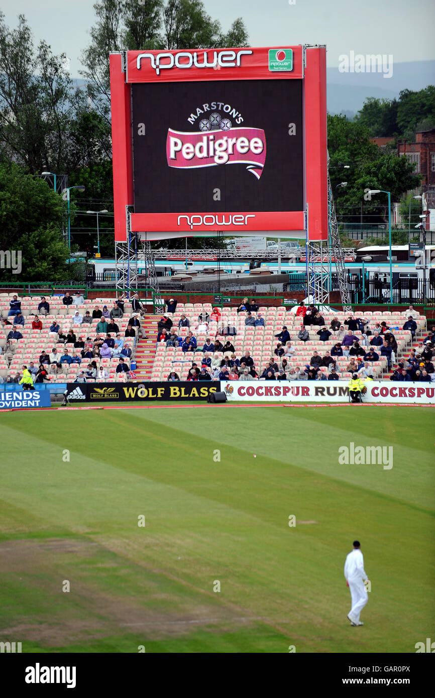 Cricket - Second npower Test Match - Day Three - England v New Zealand - Old Trafford. General view of the big screen Stock Photo